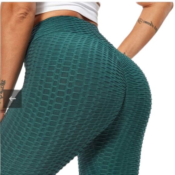 TIKTOK leggings green butt lifting high waist scrunch booty yoga workout M - Picture 1 of 11